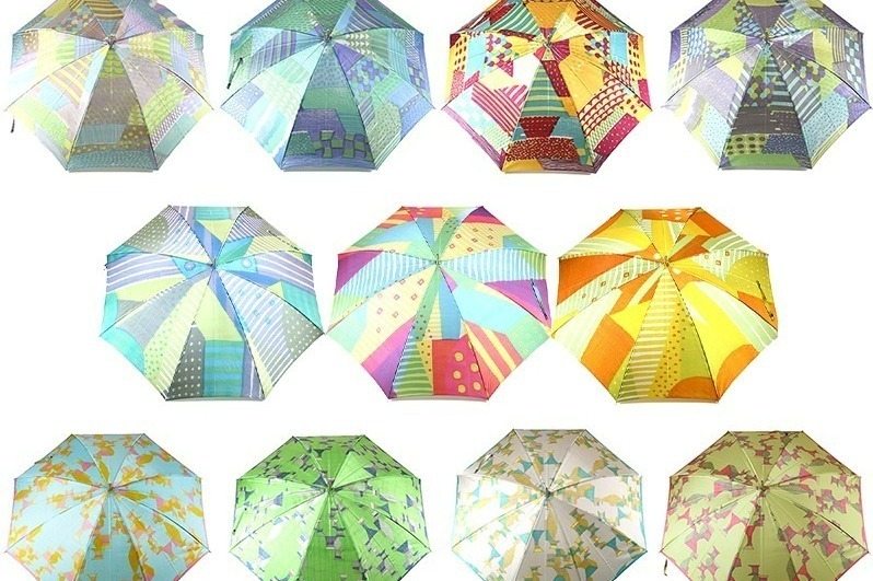 まるで水彩画”ほぐし織の晴雨兼用傘「ハレフネ」ポップな幾何学模様