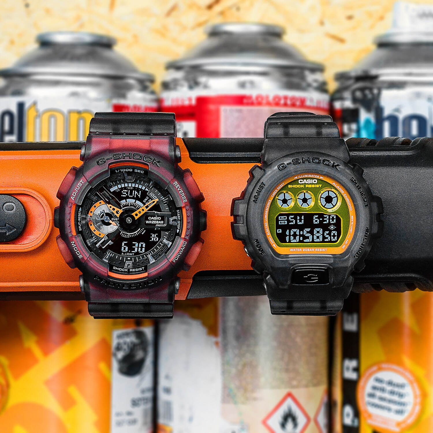 G-SHOCKスケルトン腕時計、ネオンカラーを効かせたスクエア型＆三つ目