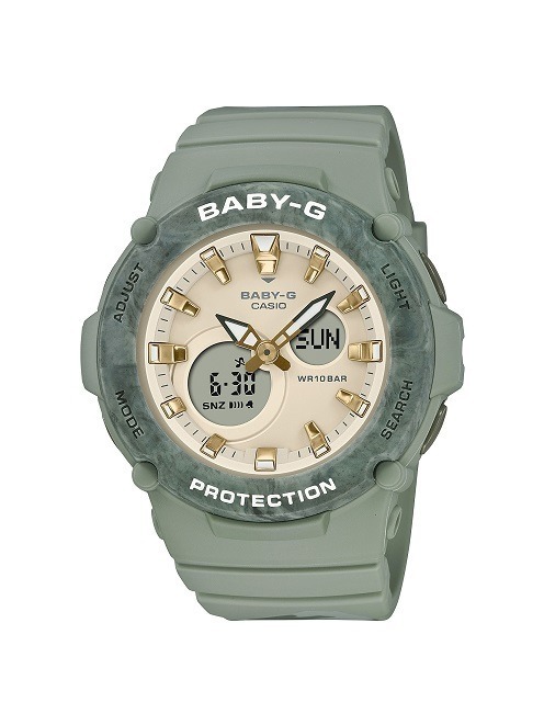 BABY-Gアースカラーの新作腕時計 - くすみグリーン＆ベージュ2色、“山 