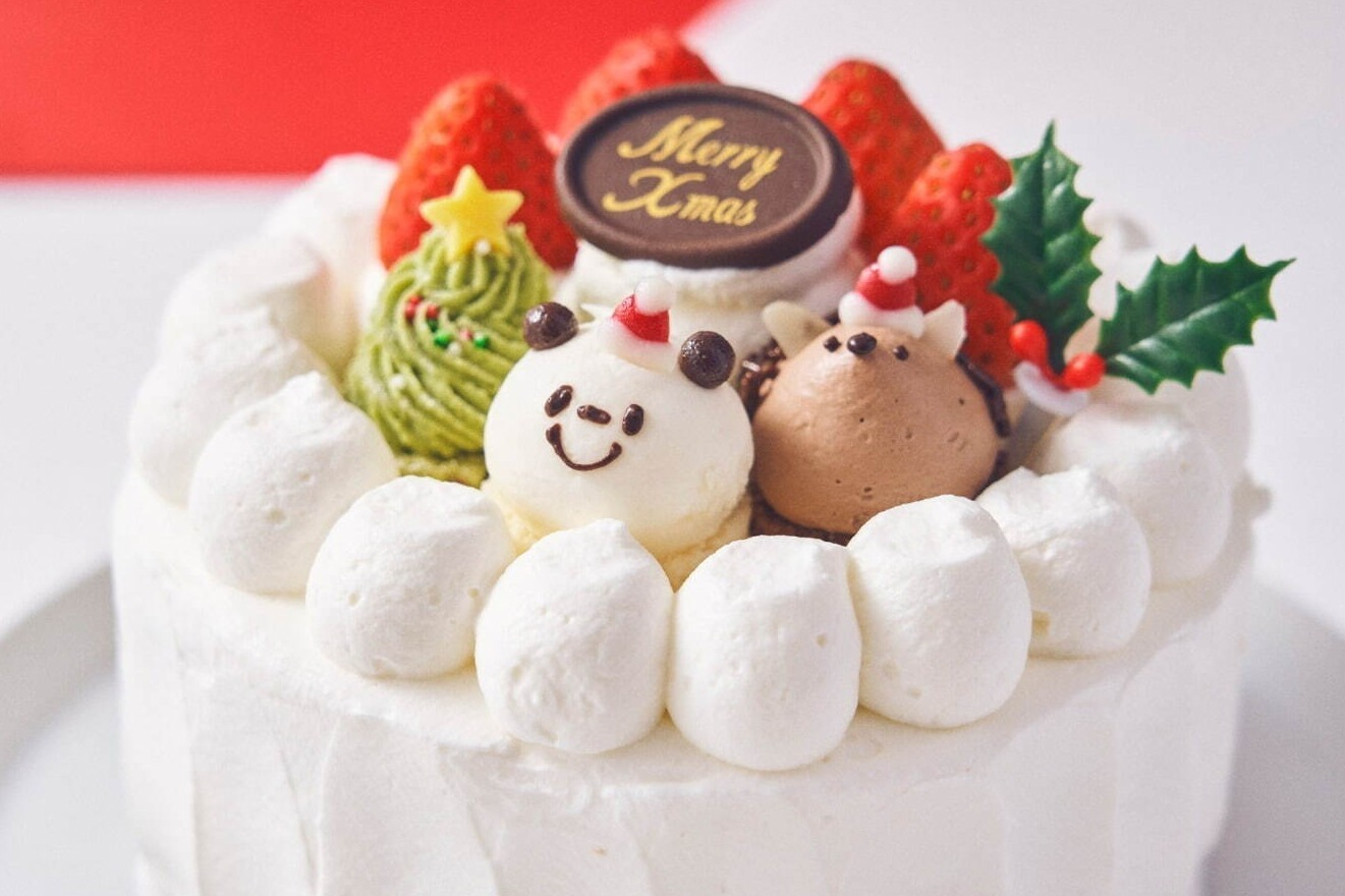 フェアリーケーキフェア21年クリスマスケーキ サンタ帽をかぶった動物 たちの苺のショートケーキ ファッションプレス