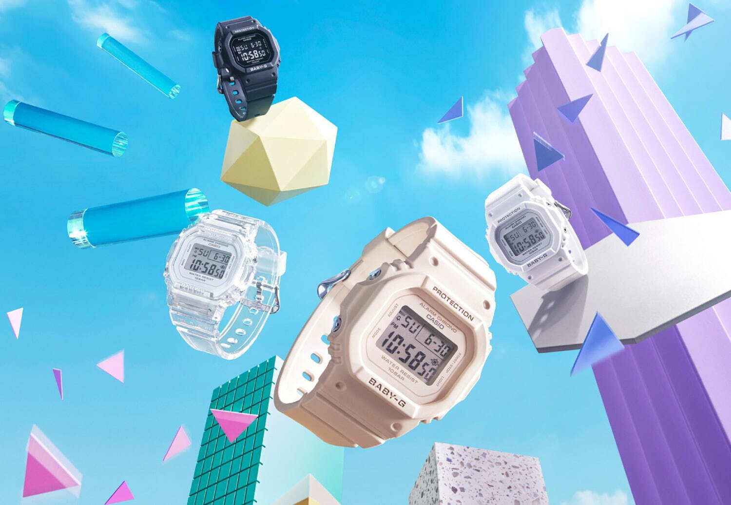 BABY-Gの新スクエア腕時計、マットな3色のワントーン＆クリア ...