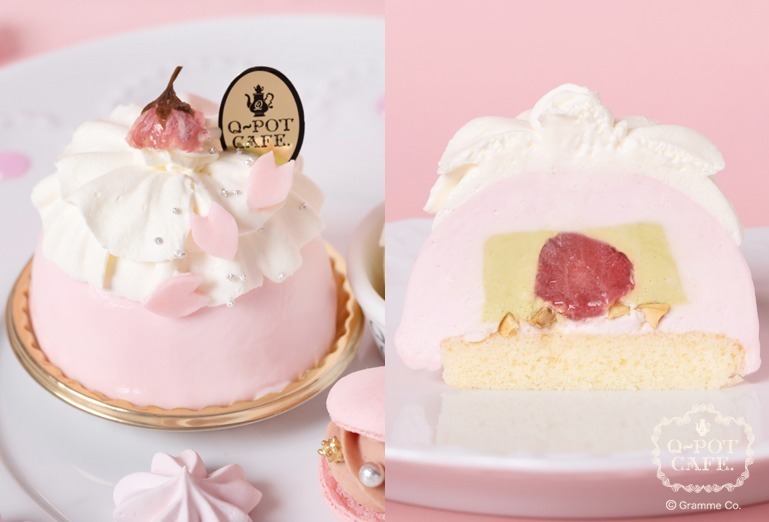 Q-pot CAFE.の桜スイーツ、桜ムースケーキのスイーツプレート 