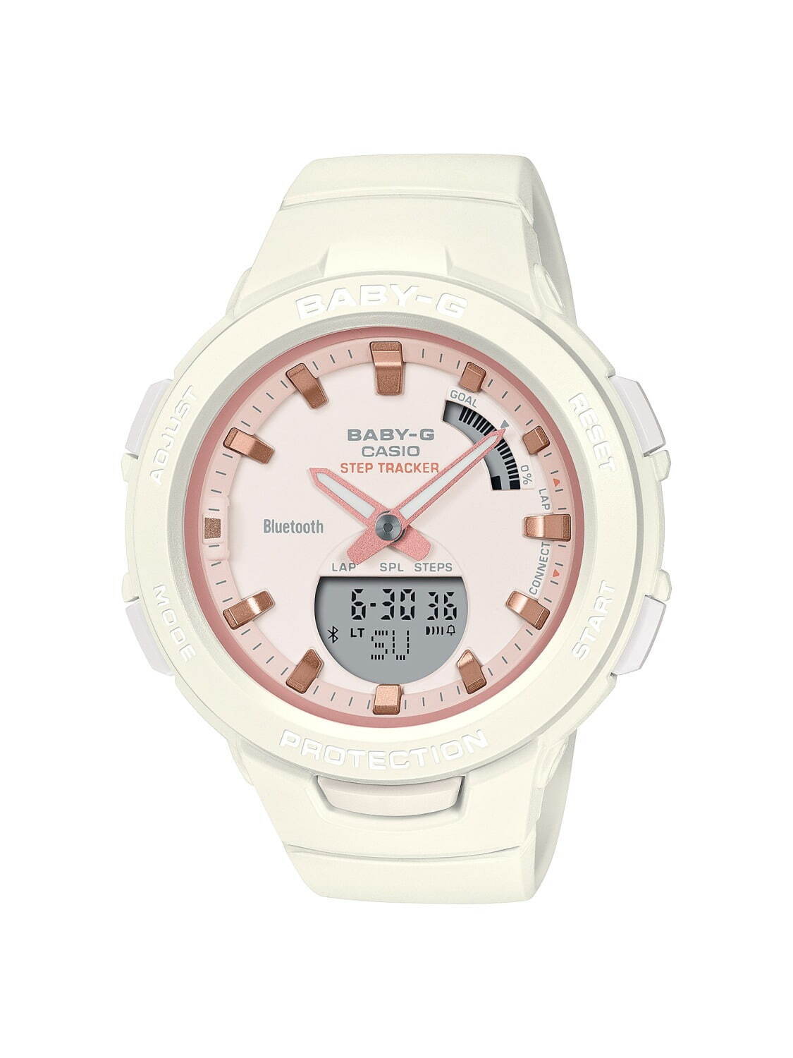 Baby-G CASIO Baby-G 腕時計 レディース bsa-b100cs-7adr カシオ ベビーG スマートフォンリンクシリーズ SMARTPHONE LINK SERIES クオーツ 液晶/ペールピンクxホワイト アナデジ表示