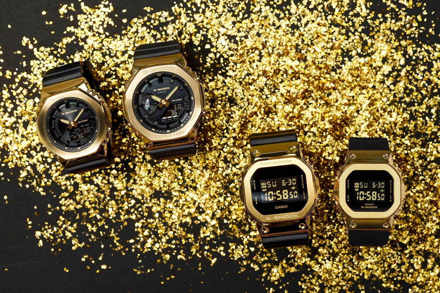 G Shock ゴールドメタル の新作腕時計 スクエア 八角形ベゼル コンパクトなモデルも ファッションプレス