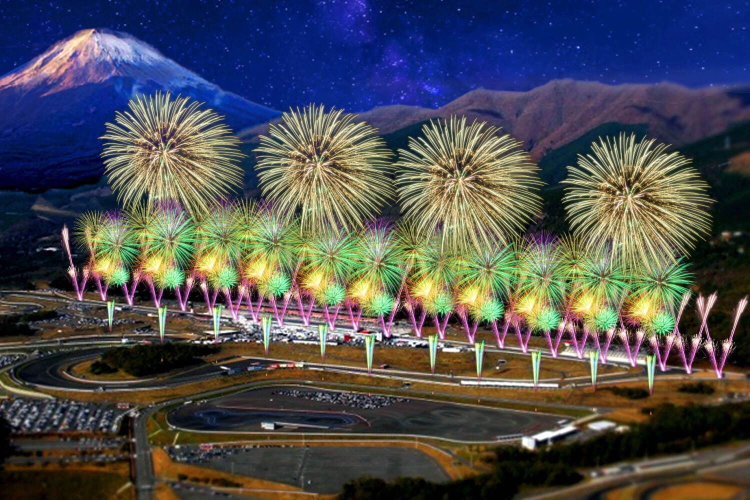 富士山×花火×モータースポーツの“劇場型”花火大会、富士スピードウェイで開催 - ファッションプレス