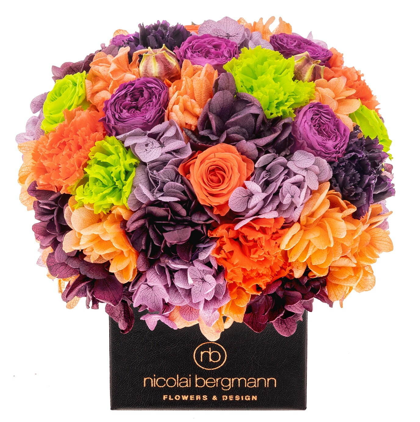 ニコライ バーグマンの秋限定フラワーボックス、鮮やかオレンジ×紫の