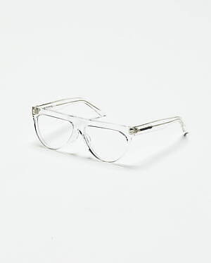 金子眼鏡×オニツカタイガーのサングラス、光沢のあるクリアフレームを