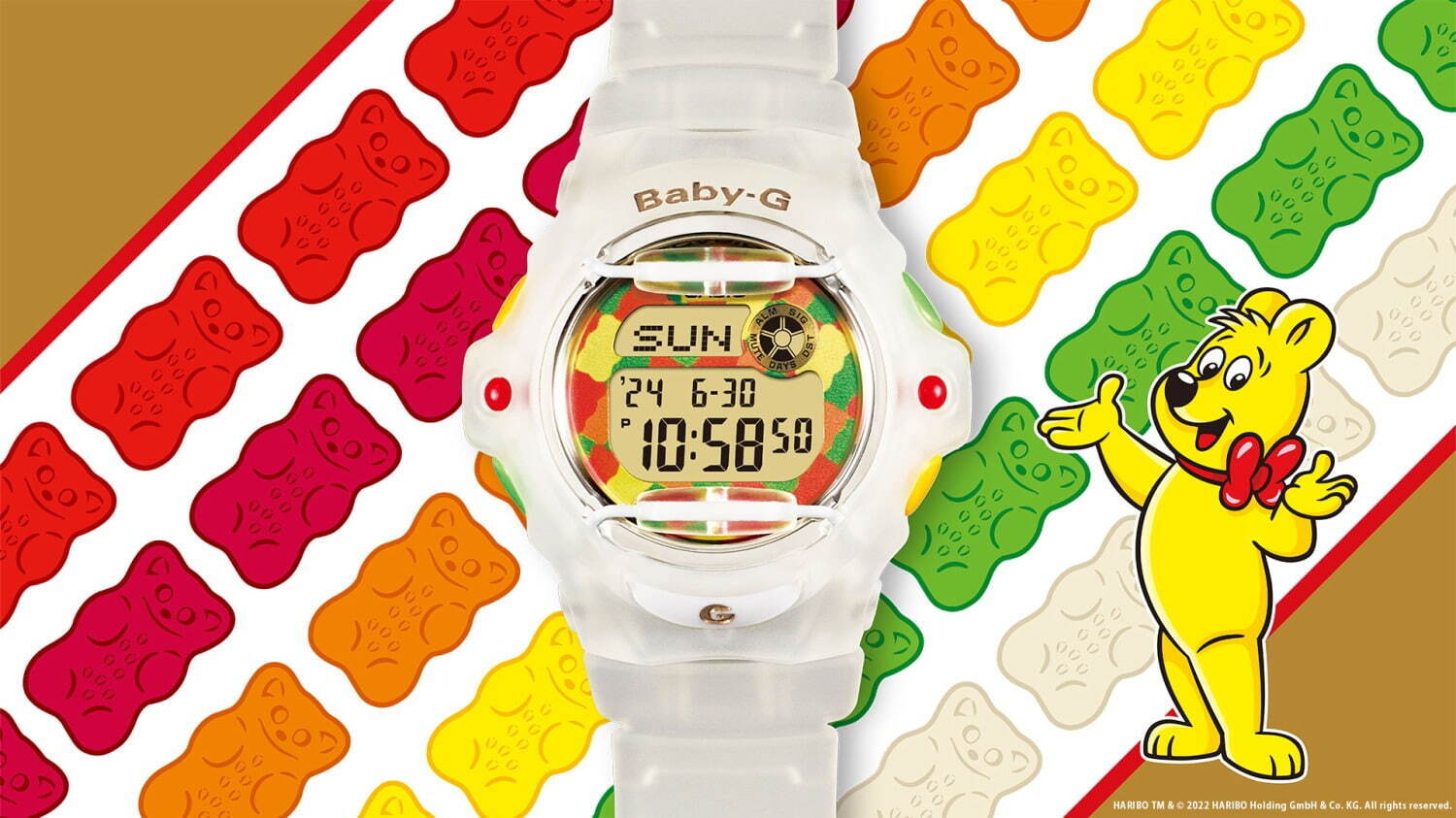 BABY-G×ハリボーの腕時計「BG-169HRB」マットスケルトンのバンド 