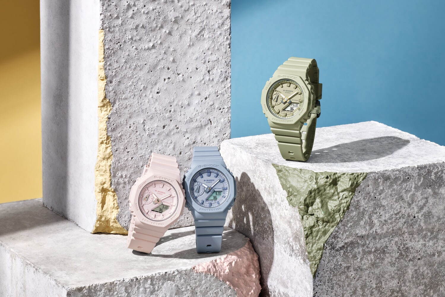 G-SHOCK“くすみカラー”の新作腕時計、デジタル×アナログ兼備モデルを