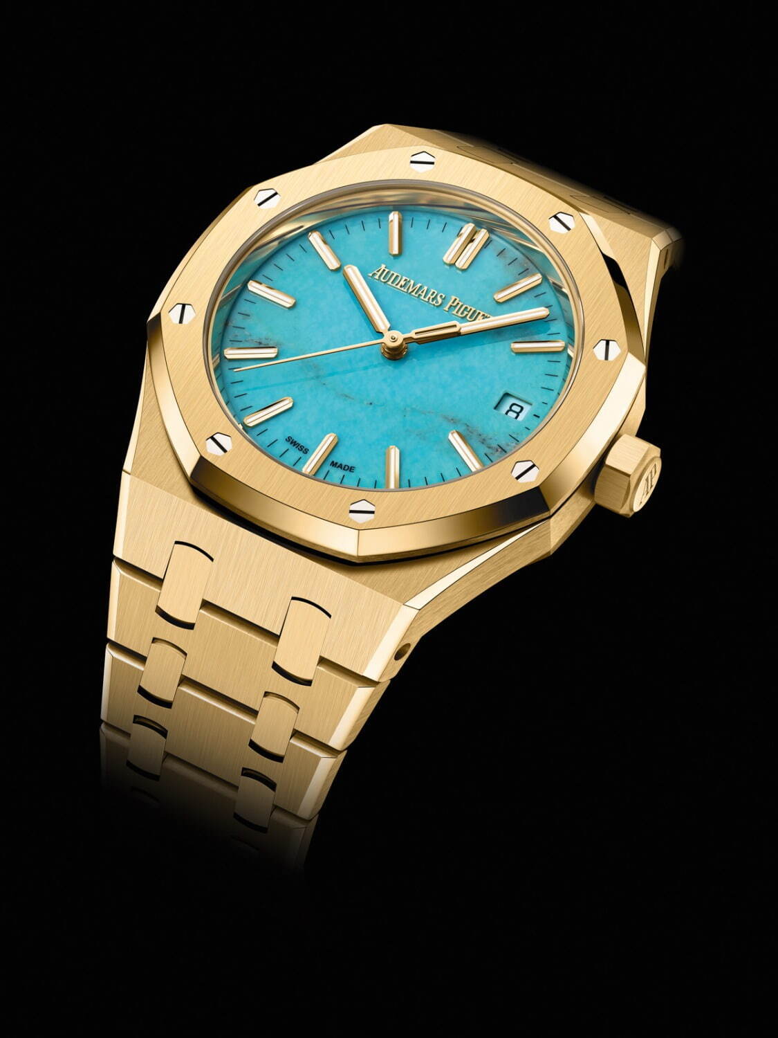 オーデマ ピゲ腕時計「ロイヤル オーク オートマティック」新作、天然ターコイズ×イエローゴールド - ファッションプレス