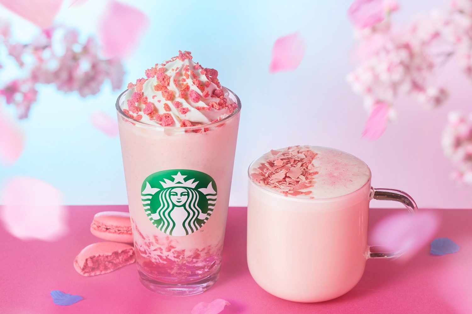 スターバックス新作「さくら 咲くサク フラペチーノ」花びら入りさくら