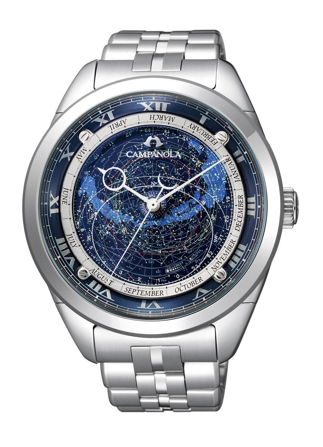 カンパノラの星座盤付き腕時計「コスモサイン」新作メタルバンドモデル、ブルーダイヤルで“星空”表現 - ファッションプレス