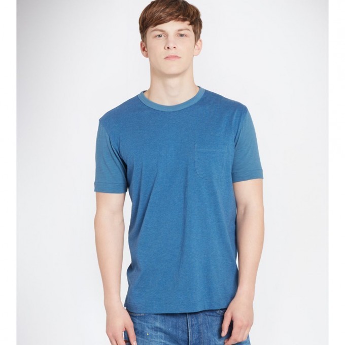 YMC / Contrast Sleeve Pocket Tee (Blue) - 画像1枚目