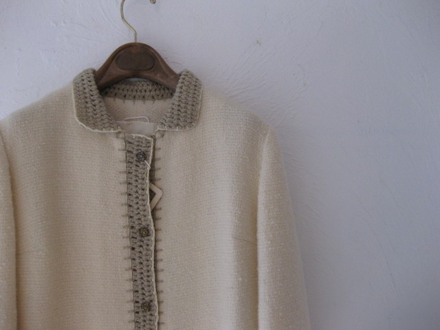 LILY1ST VINTAGE 1980’s British Wool Knit Trimming Coat - 画像2枚目