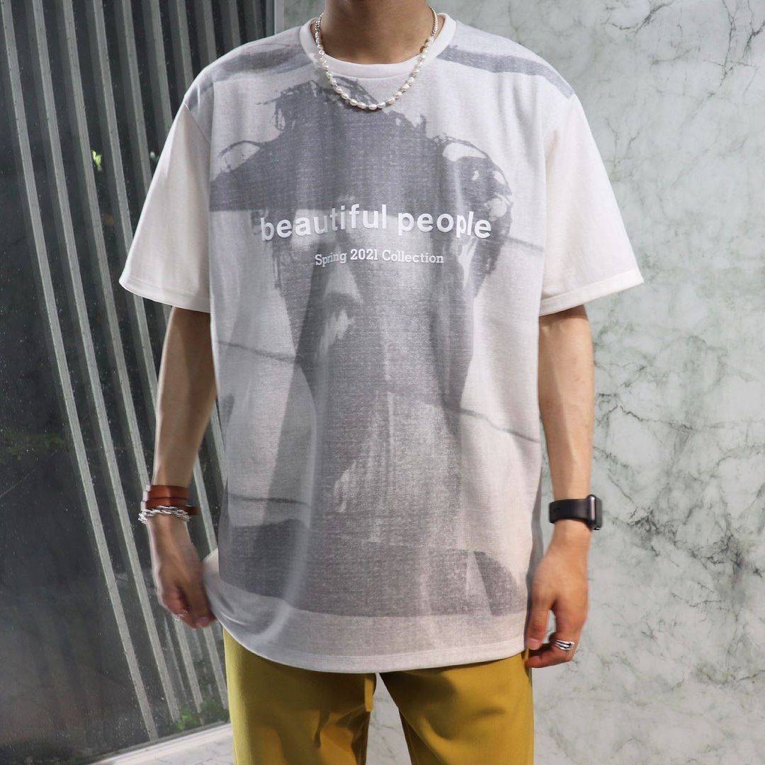 beautiful people / bp nylon gauze face print Tshirt 1