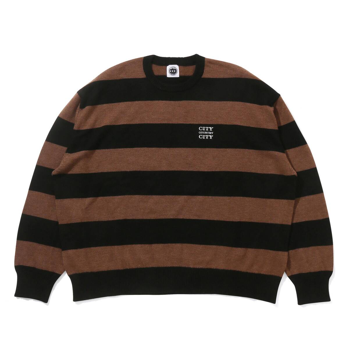 CITY COUNTRY CITY Embroidered Logo Border Knit -brown - 画像1枚目