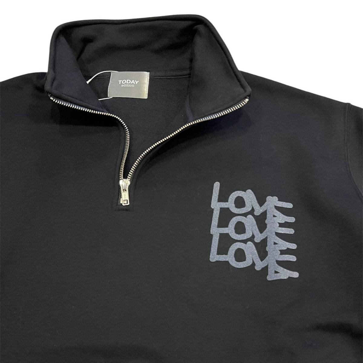 TODAY edition "LOVE" harf zip collered sweat -black - 画像2枚目