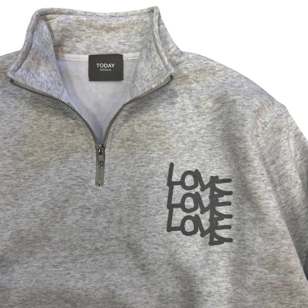 TODAY edition "LOVE" harf zip collered sweat -gray - 画像2枚目