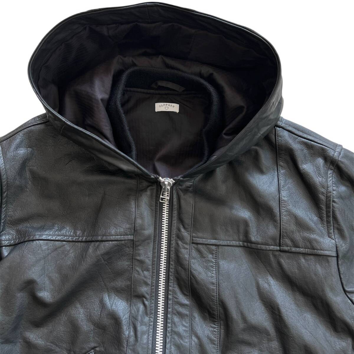 OLDPARK hooded flight jacket leather - 画像3枚目