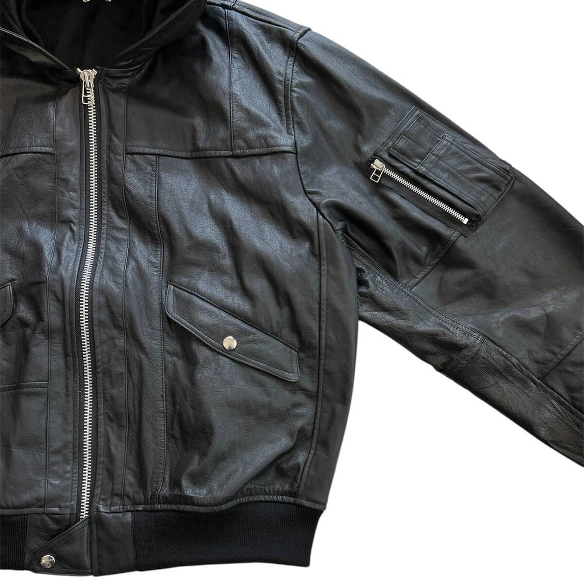 OLDPARK hooded flight jacket leather - 画像2枚目