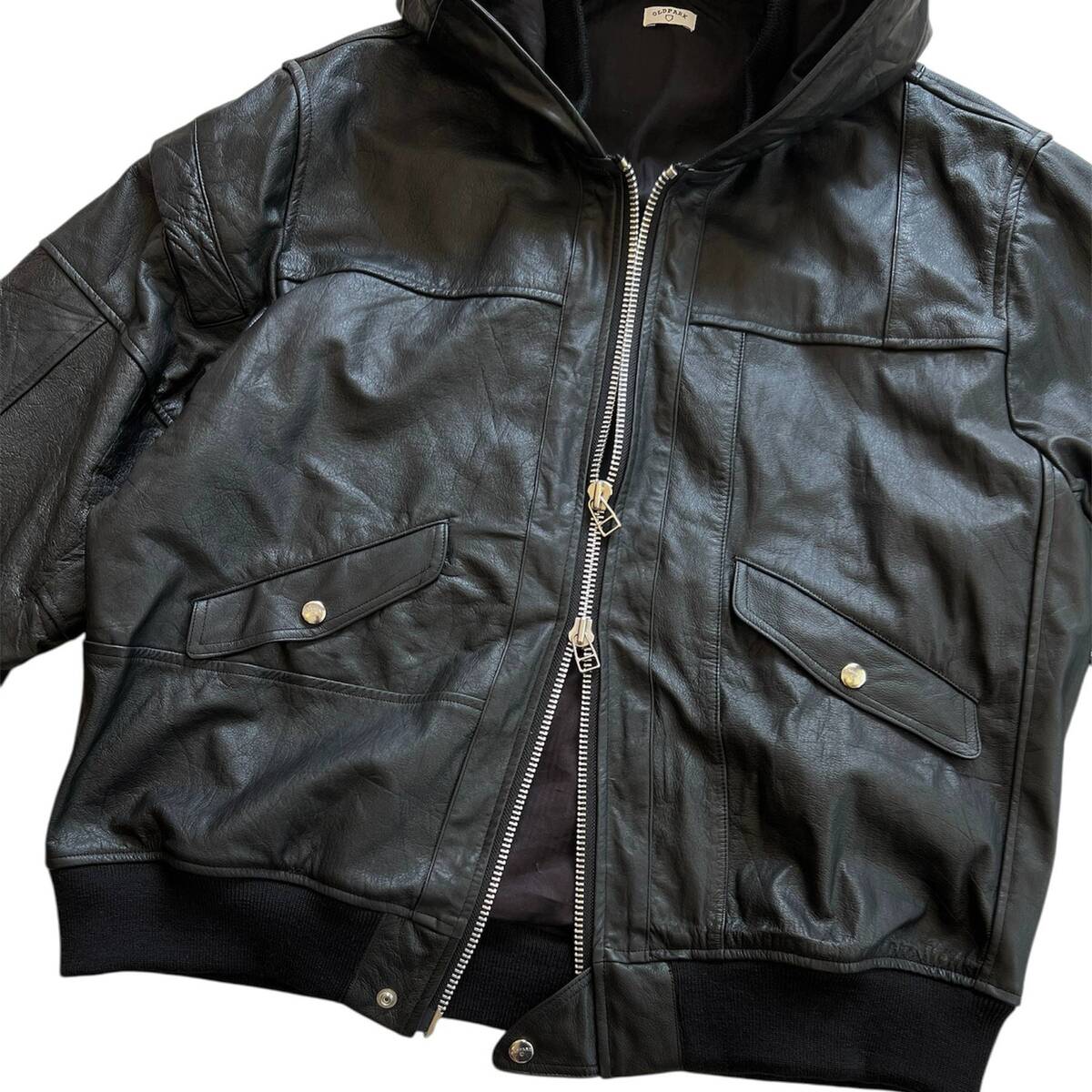 OLDPARK hooded flight jacket leather - 画像4枚目