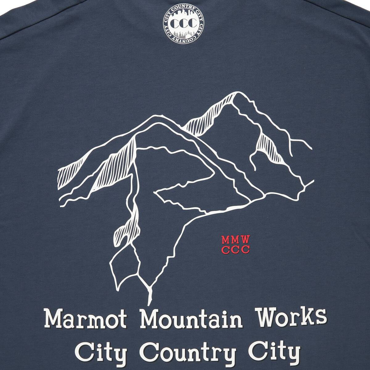 CITY COUNTRY CITY x Marmot MMWCCC everywhere T-shirt words of mountain -blue - 画像4枚目