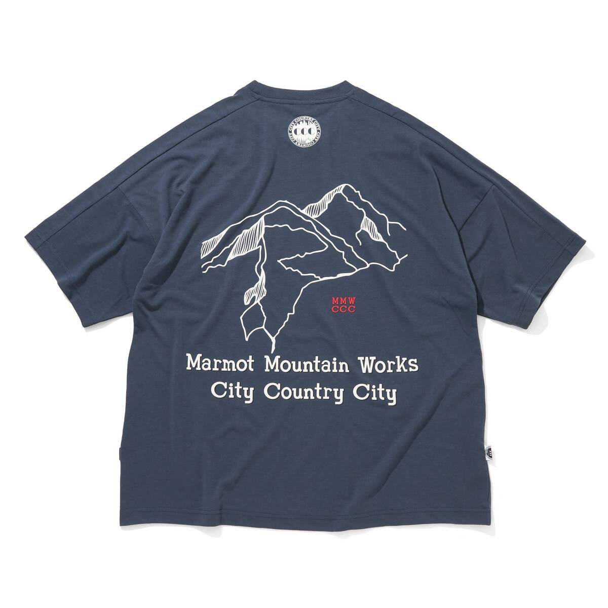 CITY COUNTRY CITY x Marmot MMWCCC everywhere T-shirt words of mountain -blue - 画像3枚目