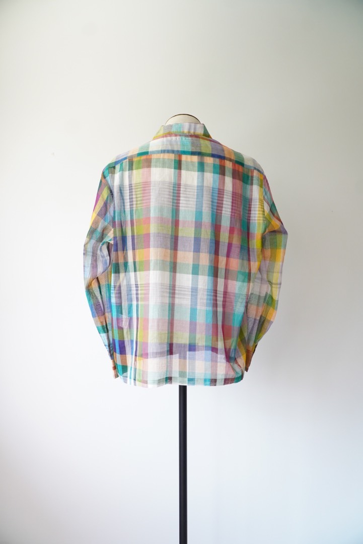 OPEN COLLAR SHEER SHIRTS L/S - Handwoven Madras check (S) - 画像2枚目