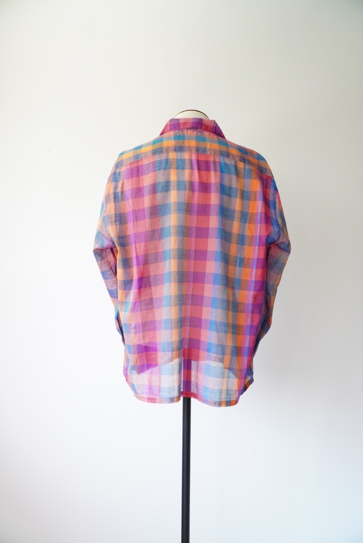 OPEN COLLAR SHEER SHIRTS L/S - Handwoven Madras check(M) - 画像2枚目