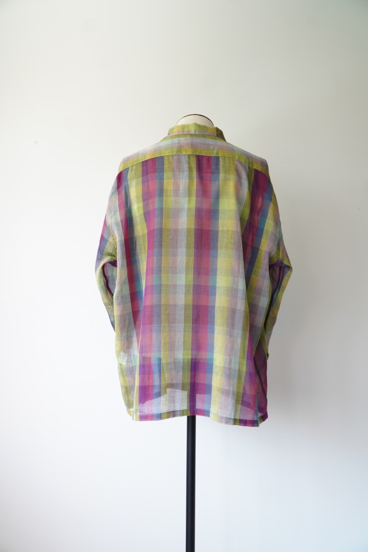 OPEN COLLAR SHEER SHIRTS L/S - Handwoven Madras check(L) - 画像2枚目