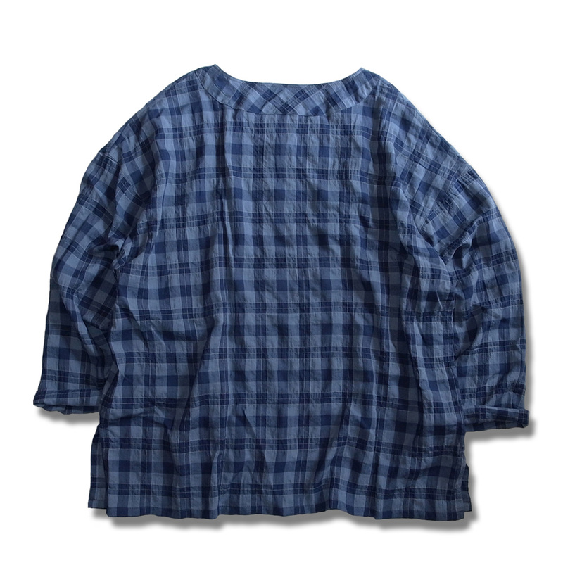 Working Class Heroes Key Neck Bohemian Shirt -Blue x Navy - 画像2枚目