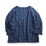 Working Class Heroes Key Neck Bohemian Shirt -Blue x Navy 1