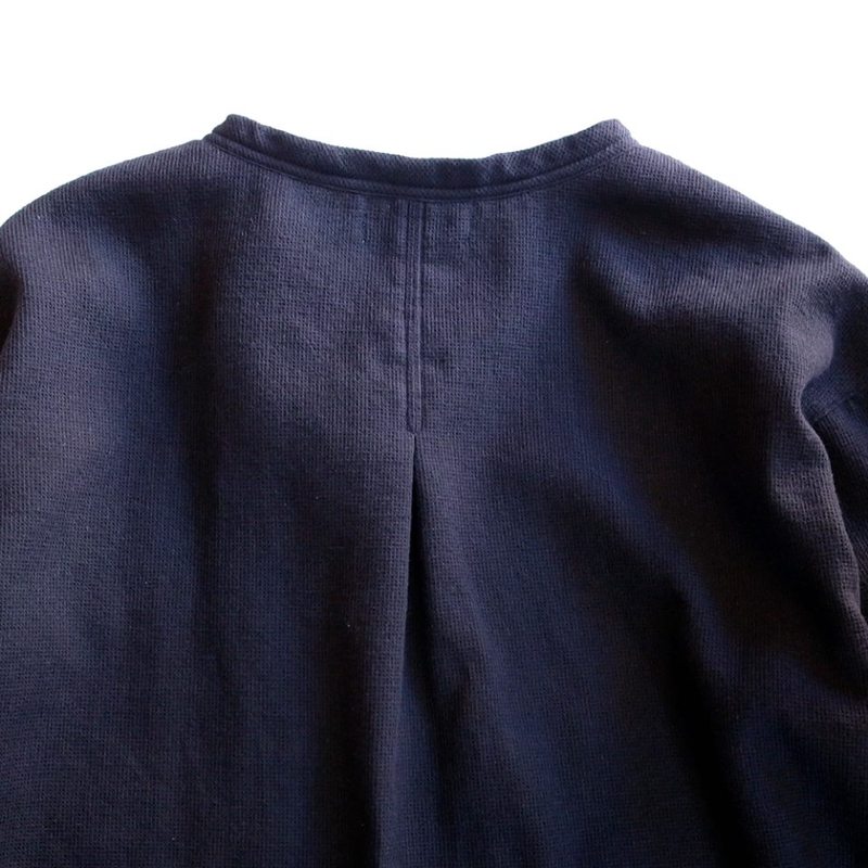 Working Class Heroes Chambray Waffle Henry Neck Shirt -Black - 画像4枚目